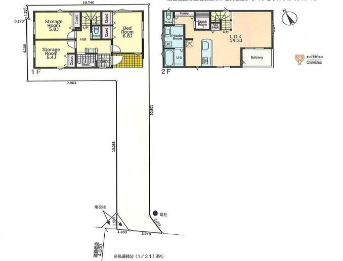 茅ケ崎市西久保　新築戸建　全２棟の区画図|南向き　1LDK+2S
