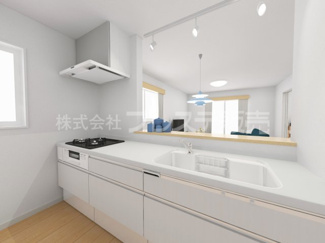 【キッチン】 | 大和郡山市箕山町の新築一戸建 全６区画 | ２号地キッチン完成イメージ／人気の対面キッチン♪
