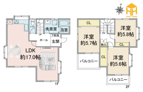 西宮市五月ケ丘中古戸建｜3LDK＋駐車1台可の間取り|※図面と現況が異なる場合は、現況を優先します。