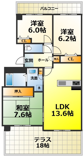 エバーランドシティ新泉北4番館の間取り