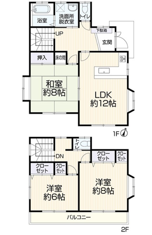 宇都宮市御幸町12-26　中古戸建の間取り|全室南向きで陽当たりの良い間取りです