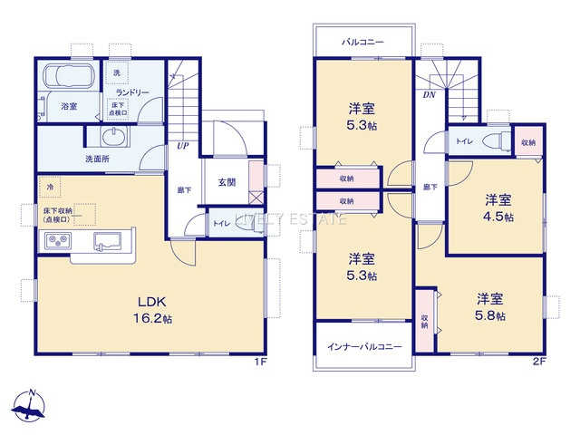 越谷市伊原2丁目 新築分譲住宅の間取り