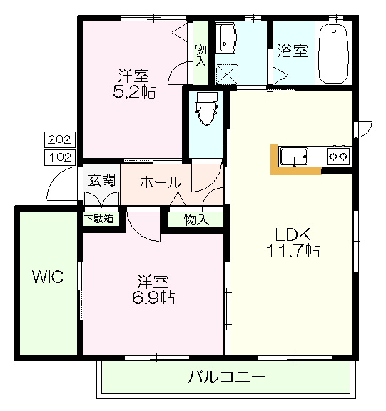 パークハイツＣの間取り|広々使える２ＬＤＫ