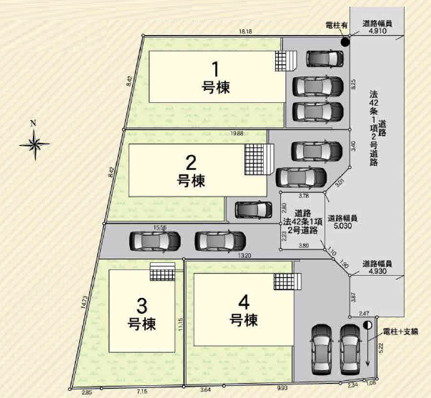 秦野市東田原第11　新築戸建　全4棟2号棟の区画図