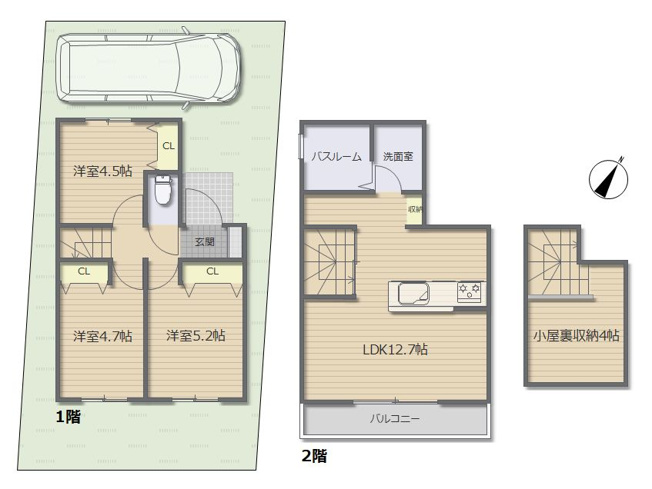 【参考プラン】 | 東久留米市南沢２丁目　売地 | 小屋裏収納付きで収納力を確保した、空間を有効活用できるプラン