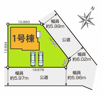 TERRACE　水戸市堀町　2期 　1の区画図|並列駐車可能です。気になる他の物件と合わせての現地ご案内も可能です。HPから、またお電話でも、お気軽にお問い合わせください。

