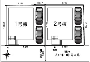 草加市谷塚町 新築分譲住宅 全2棟 1号棟の区画図