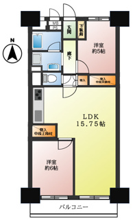 【間取り】 | 新武蔵野スカイハイツ | 2LDK ／ 専有面積:56.73ｍ2 ／ バルコニー面積:6.6ｍ2