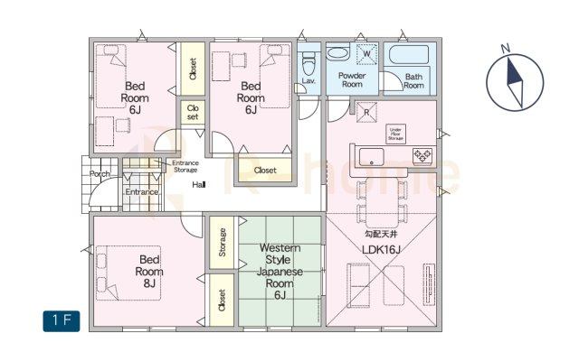 那珂市中台第2　新築戸建て　1号棟の間取り|4LDK＋全居室収納、土地面積311.73m2、建物面積95.58m2