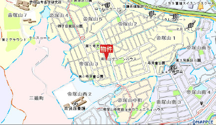 奈良市帝塚山南３丁目の一戸建ての地図