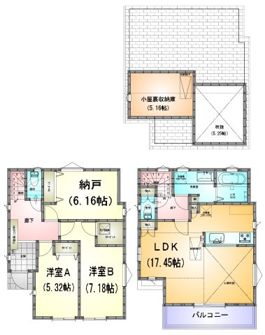西東京市保谷町1丁目 西武新宿線 西武柳沢駅 売地の土地図＋建物プラン例