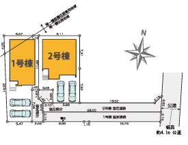 【仲介手数料無料】所沢市下安松２０期全２棟　2号棟　新築住宅なら西武ハウジングの区画図
