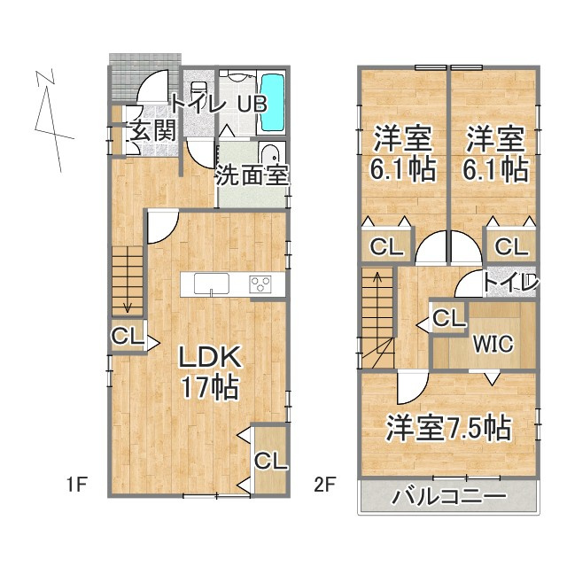 売中古戸建　中央区泉三丁目の間取り|シンプルな間取の3LDK。一番使い勝手の良い間取です。