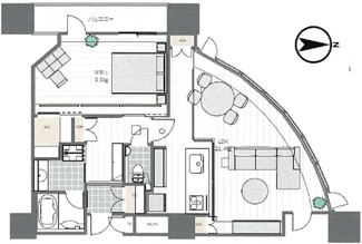 【間取り】 | シティタワー大阪 | 【間取り】44階北西角部屋につき、日当たり・眺望・通風良好◎