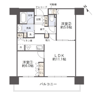 【間取り】 | ザ・パークハウス中之島タワー | 【間取り】21F・南西向き住戸☆廊下が短く無駄のないプランです◎