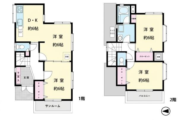 横浜市旭区笹野台４丁目の中古一戸建の間取り|３LDK・フルリフォーム・高台・眺望・通風・陽当たり良好