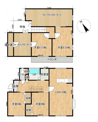 いわき市金山町南台 中古住宅　陽当たり良好！ 4LDK収納たっぷり　不動産プラスの間取り|間取り図です。4LDKの住宅で4～５名様家族にもおすすめです。１階に２部屋あるので階段の上り下りが辛くなった後でも平家のように使えそうです。2階に大きな納戸が2か所あるのが特徴の収納が豊富な建物です。