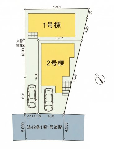 【区画図】 | 和光市下新倉4丁目　新築一戸建住宅　全2棟　（成増店） | 前面道路が広いので、お車の駐車がラクラク(車種・運転技術によります）
※図面を基に作成しています。現況と異なる場合は現況を優先いたします。
