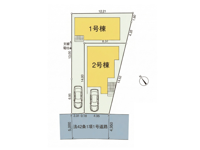 【区画図】 | 和光市下新倉4丁目　新築一戸建住宅　全2棟　（成増店） | 前面道路が広いので、お車の駐車がラクラク（車種・運転技術によります）
※図面を基に作成しています。現況と異なる場合は現況を優先いたします。