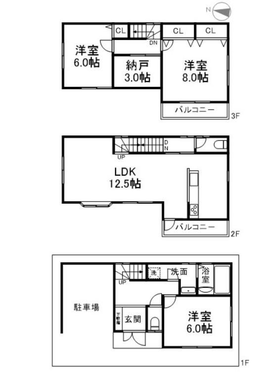大阪市鶴見区中茶屋中古戸建の間取り|中古戸建　3LDK+S　土地面積：平米　建物面積：平米　向き