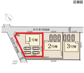 【区画図】 | Livele Garden.S　第1佐野犬伏下町　1号棟 | 【全3区画】各棟の詳細はお気軽にお問い合わせください。