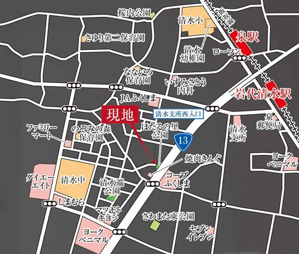 新築戸建・新築建売　福島市南沢又字下台　清水小・清水中の地図