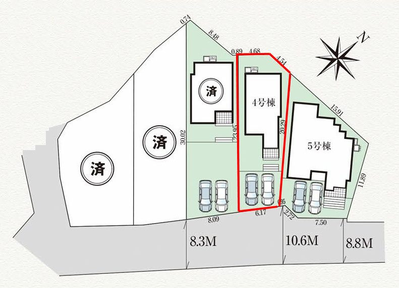 郡山市喜久田町字双又　　　４号棟　　　富田小学校、富田中学区の区画図