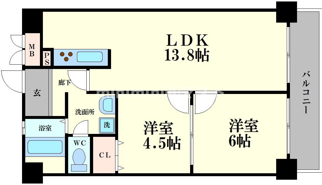 大阪市港区弁天２丁目の賃貸マンションの間取り