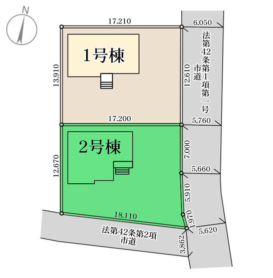 【区画図】 | リーブルガーデン.S高崎市箕郷町西明屋ー② | 箕輪小学校まで徒歩3分！
開放的な南東向き角地！