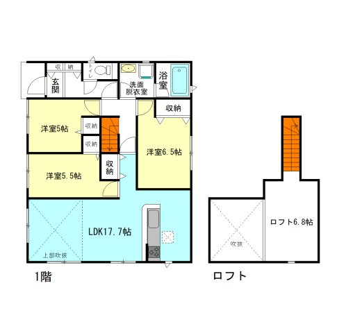 【間取り】 | クレイドルガーデン高崎市足門町第9ー① | 人気の平屋住宅登場です！収納やフリースペースとして使えるロフトスペース付き！
