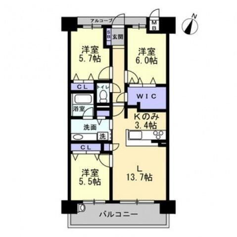 熊本市中央区九品寺５丁目の賃貸マンションの間取り