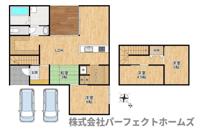 杉山手１丁目建築条件付売土地の土地図＋建物プラン例