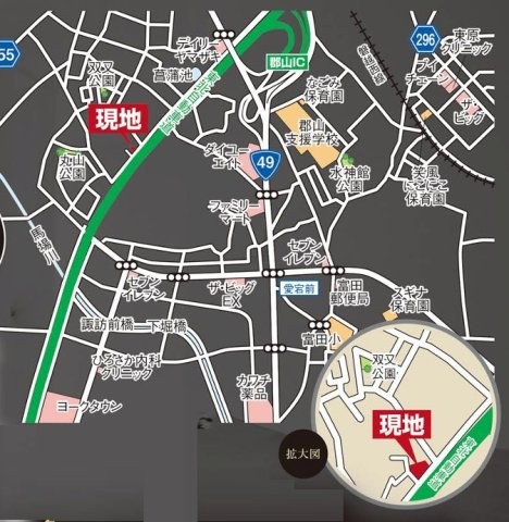 郡山市喜久田町字双又　　　５号棟　　　富田小学校、富田中学区の地図|案内図