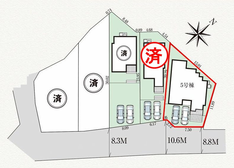 郡山市喜久田町字双又　　　５号棟　　　富田小学校、富田中学区の区画図