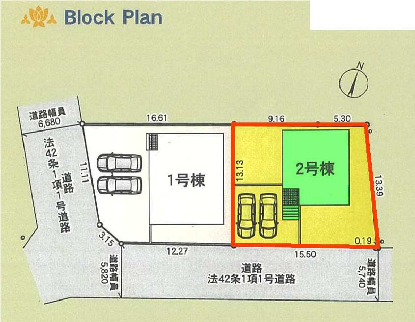 新築　高崎市足門町第9　クレイドルガーデン　2号棟の区画図|2号棟　区画図　南側接道幅員約5.7ｍ
