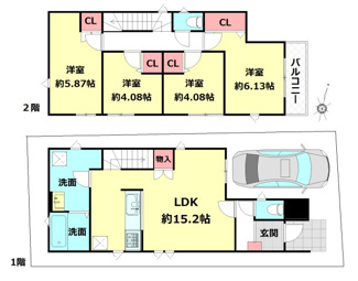【間取り】 | 南増尾土地建物 | 各居室収納付きの４LDKです