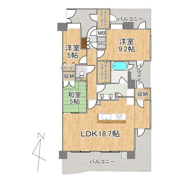 ル・シェモア神立　中央区神立町の間取り|3LDK＋3面バルコニーで開放感あふれる住まいです。