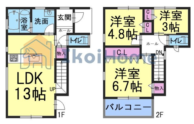 明石市鳥羽　新築戸建　の間取り|●年中無休：当日予約可●3面採光の明るいLDK！全居室収納完備！コンパクトながら充実の間取り！