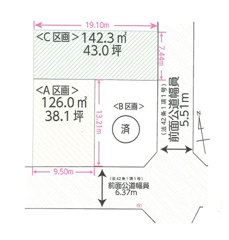 武蔵村山市大南3丁目　土地全3区画の区画図