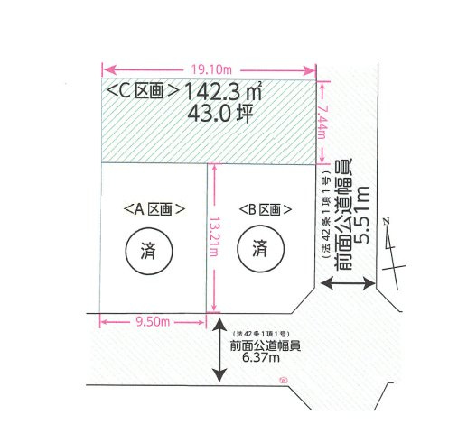 武蔵村山市大南3丁目　土地全3区画の区画図