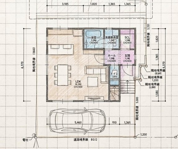 横浜市青葉区大場町土地　区画２の参考プラン|参考プラン１階　１階面積44.91㎡
プランニングもお気軽にご相談下さい。