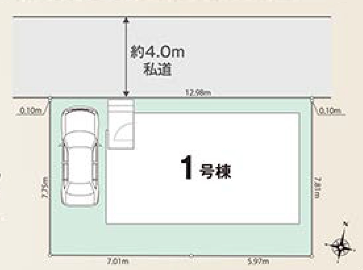 所沢市上新井5丁目・全1棟　新築一戸建　～全室南向き～の区画図|カースペース1台分。