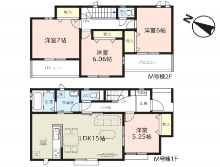 第3　伊奈町小室　新築一戸建て　ハートフルタウン　Mの間取り|【全12棟・M号棟】第3　伊奈町小室　新築一戸建て　ハートフルタウン　M・4LDK・土地面積130.21m2・建物面積95.22m2