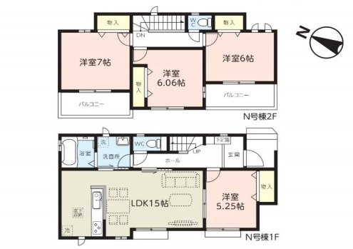 第3　伊奈町小室　新築一戸建て　ハートフルタウン　Nの間取り|【全12棟・N号棟】第3　伊奈町小室　新築一戸建て　ハートフルタウン　N・4LDK・土地面積130.20m2・建物面積95.43m2