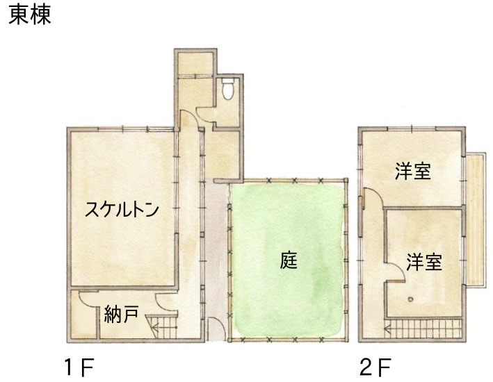 百万遍 市中の山居 商いの町家の間取り|東棟は2階建です