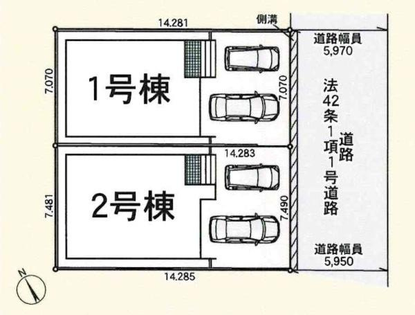豊田市畝部東町第2　全2棟・1号棟の区画図|1号棟です。