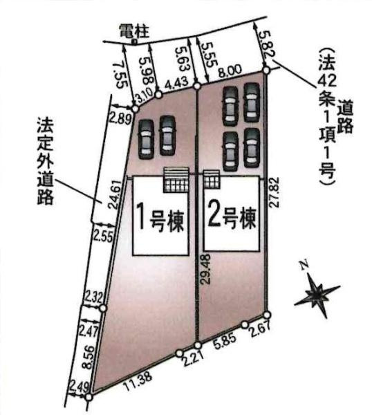 岡崎市細川町第15　全2棟・1号棟の区画図|1号棟です。