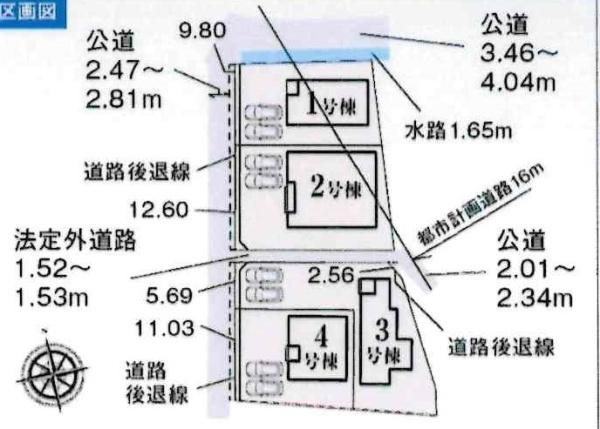 西尾市巨海町北浜田第2　全4棟・1号棟の区画図|1号棟です。