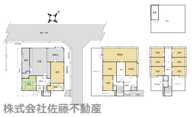 国道17号線近くの3階建て店舗事務所の間取り