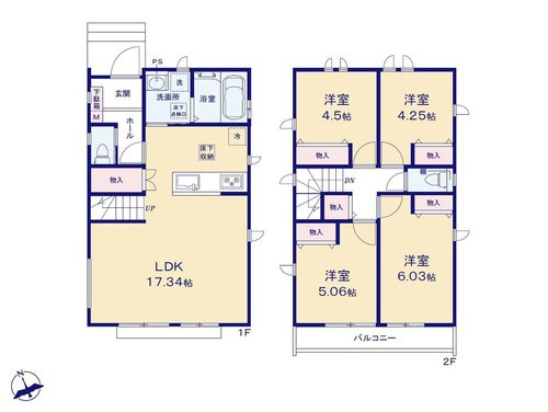 【Heartfull Town】小平上水本町２丁目 全14棟の間取り|〇本物件【Ｈ号棟】の間取・平面図です〇　敷地面積　112.19㎡　建物面積　87.67㎡

　